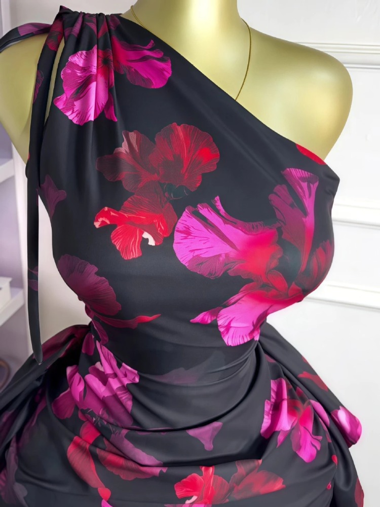 Femmes imprimé fleuri une épau - Midi Skirt Floral avis et prix